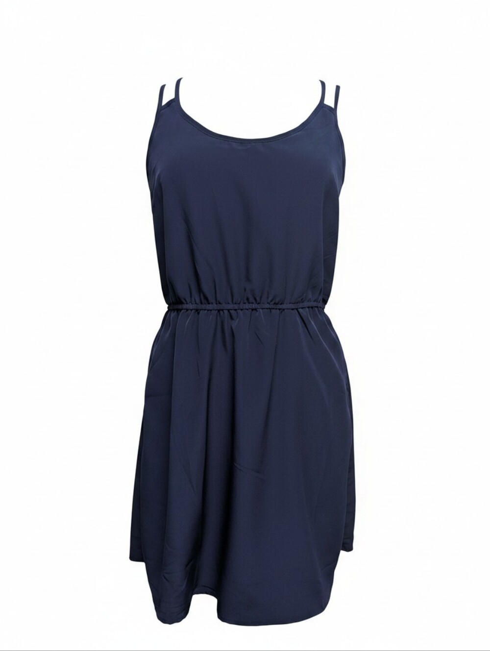 Navy Sleeveless Elastic Waist Sundress With Crossover Strappy Back Size Medium